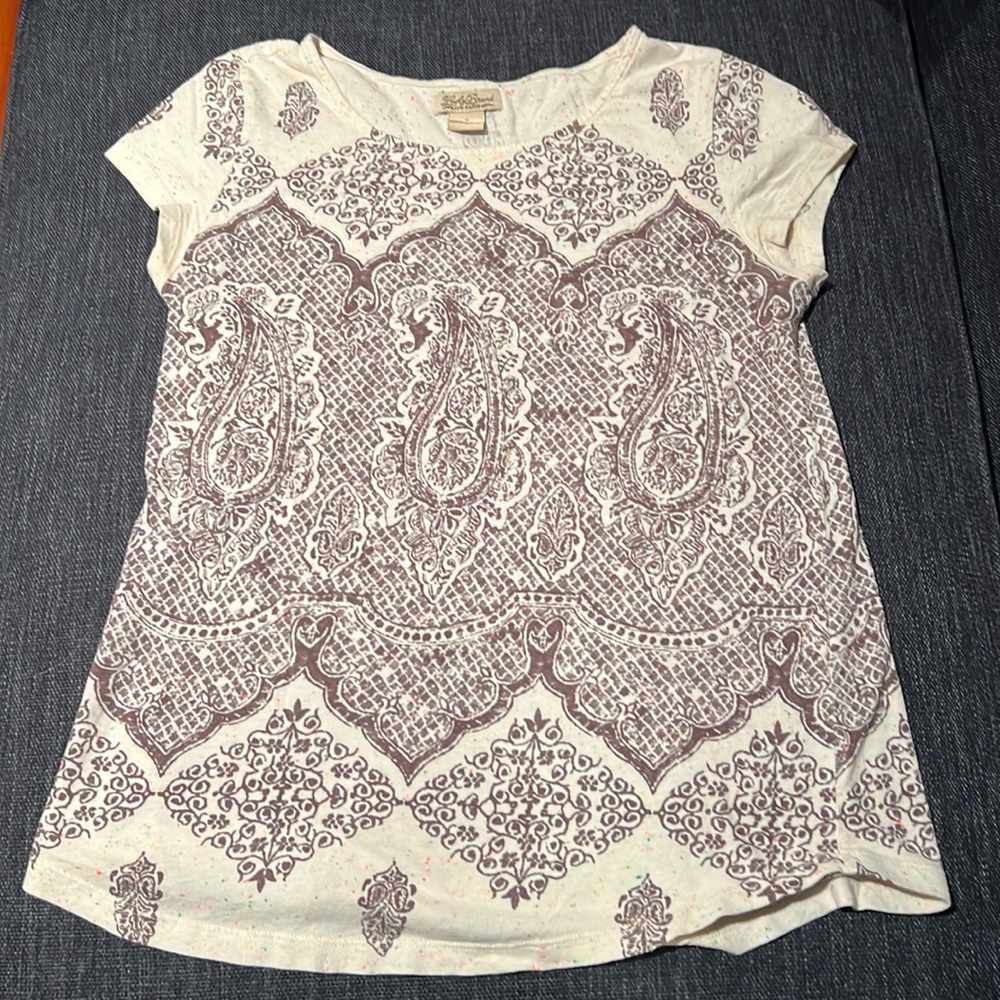 Lucky Brand Cream and Brown Paisley T-Shirt
